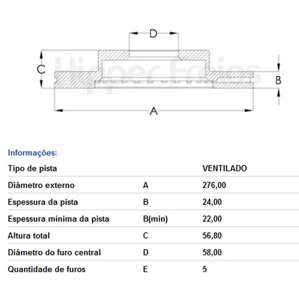 DISCO FREIO DIANTEIRO SUBARU FORESTER 2.0 1998 A 2002 VENTIL