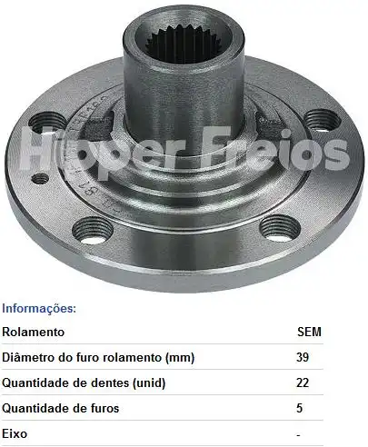 CUBO RODA DIANT POLO 2006/ FOX 03/ CROSFOX 5 FUROS S/ABS