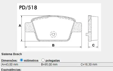 PASTILHA FREIO TRASEIRA FIAT STILO 1.8 8V 16V 2003/