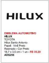 EMBLEMA ADESIVO TOYOTA "HILUX" SANTO ANTONIO PRETO
