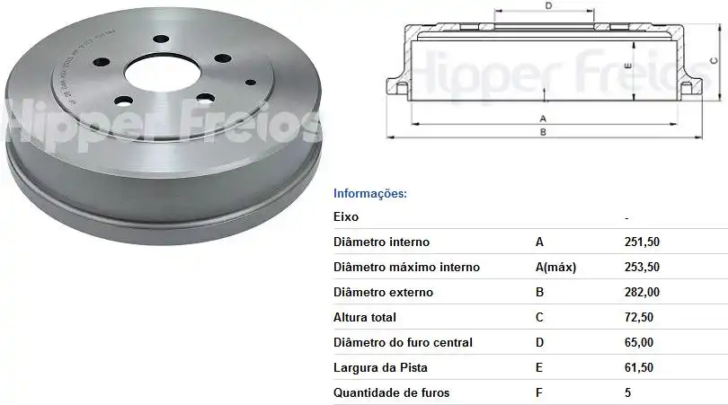 TAMBOR FREIO TRASEIRO KOMBI 1982 A 2012