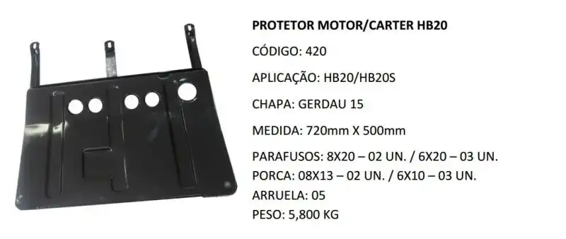 PROTETOR MOTOR HYUNDAI HB20 1.0 1.6 12/ REFORCADO