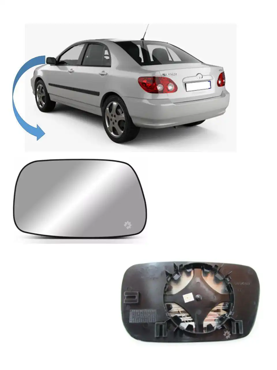 VIDRO ESPELHO TOYOTA COROLLA 02/08 ESQ C/ CARCACA