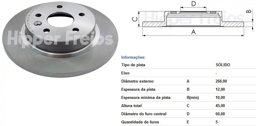 DISCO FREIO TRASEIRO CRUZE 1.8 2012 A 2016