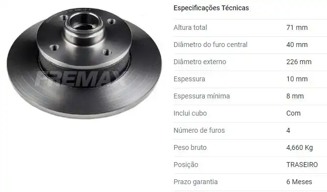 DISCO FREIO TRASEIRO GOLF 1993 A 1998