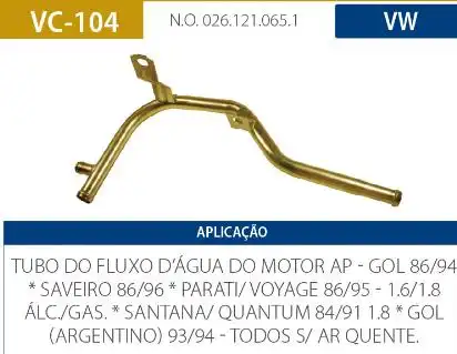 TUBO REFRIGERACAO MOTOR GOL G1 1.6 1.8 1986 A 1994 AP SEM AR