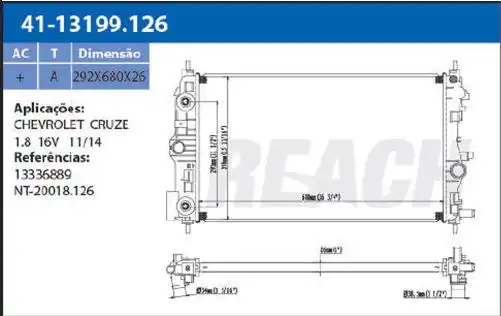RADIADOR CRUZE 1.8 16V 2011 A 2014
