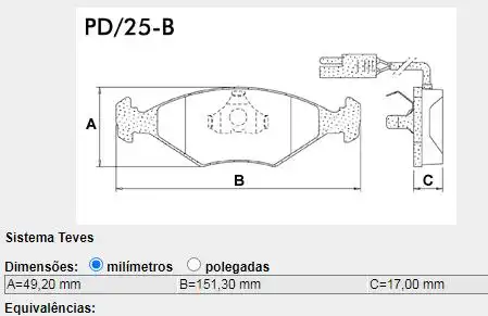 PASTILHA FREIO DIANTEIRA FIAT PALIO /1997 SISTEMA TEVES COM