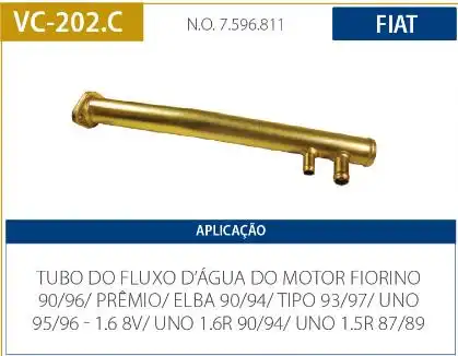 TUBO REFRIGERACAO MOTOR FIAT UNO 1.6 8V 1990 A 1996