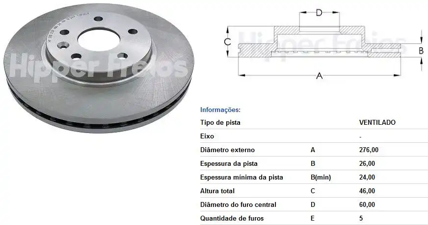 DISCO FREIO DIANTEIRO CRUZE 1.8 2012 A 2016 VENTILADO