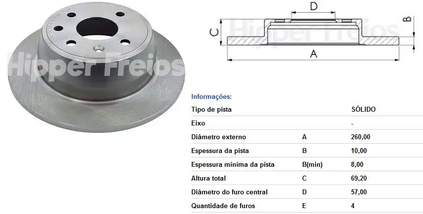 DISCO FREIO TRAS VECTRA 2.0 94/96 ASTRA 1.8 2.0 99