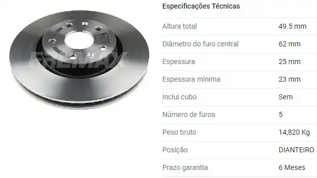 DISCO FREIO DIANTEIRO CHERY TIGGO 2.0 2006 A 2015 VENTILADO