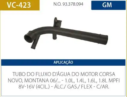 TUBO REFRIGERACAO MOTOR CORSA 1.0 1.4 1.6 1.8 8V 16V 2006/
