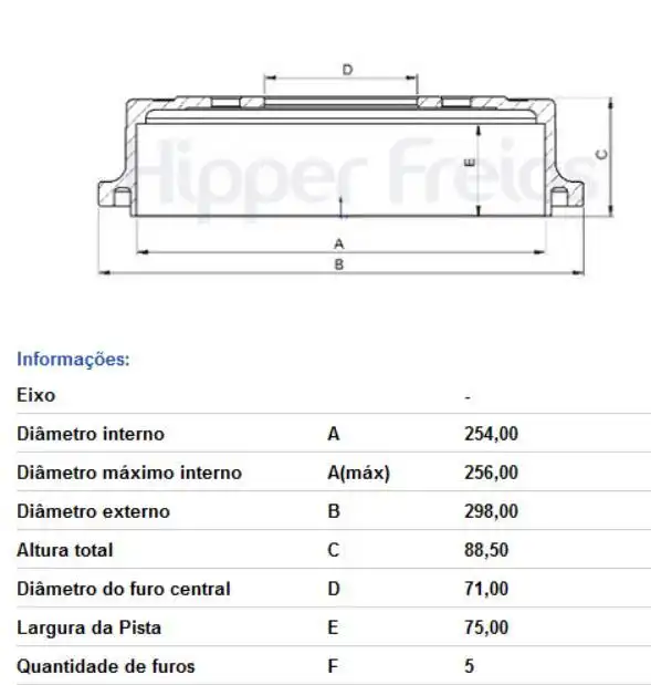 TAMBOR FREIO TRASEIRO RANGER 2.3 16V 2001 A 2012