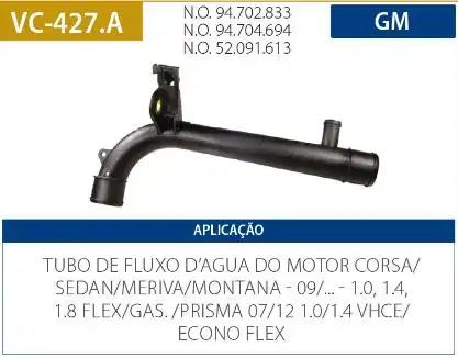 TUBO REFRIGERACAO MOTOR CELTA 1.0 1.4 8V 2009/