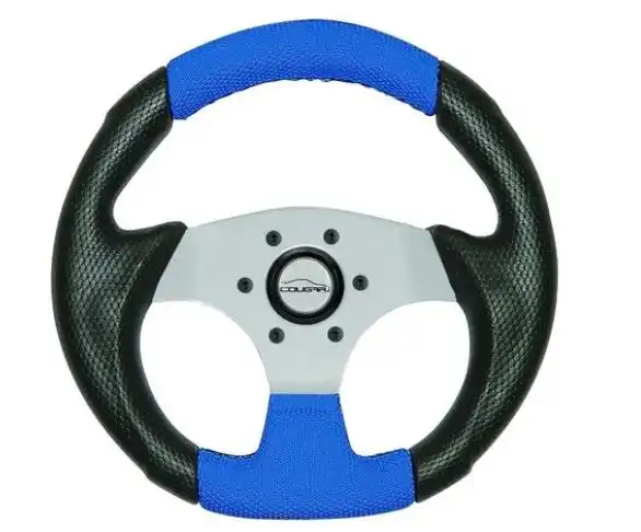 VOLANTE ESPORTIVO 28 CM PRETO/AZUL CENTRO PRATA