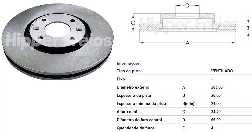 DISCO FREIO DIANTEIRO CITROEN C5 2.0 16V 2001 A 2007 VENTILA