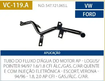 TUBO REFRIGERACAO MOTOR ESCORT 1.6 1.8 1994 A 1996 AP COM AR