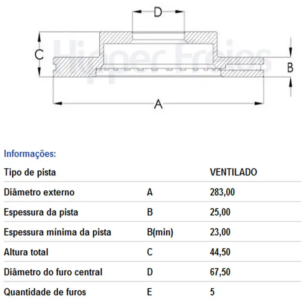 DISCO FREIO DIANTEIRO CHERY TIGGO 2  1.5 2019 ACIMA