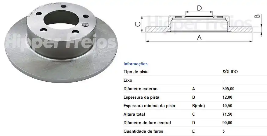 DISCO FREIO TRASEIRO RENAULT MASTER 2.3 16V 2013 A 2022