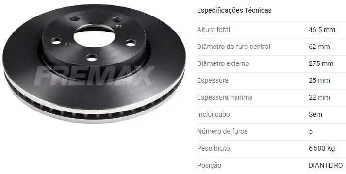 DISCO FREIO DIANTEIRO TOYOTA RAV 4 2.4 16V 2006/ VENTILADO