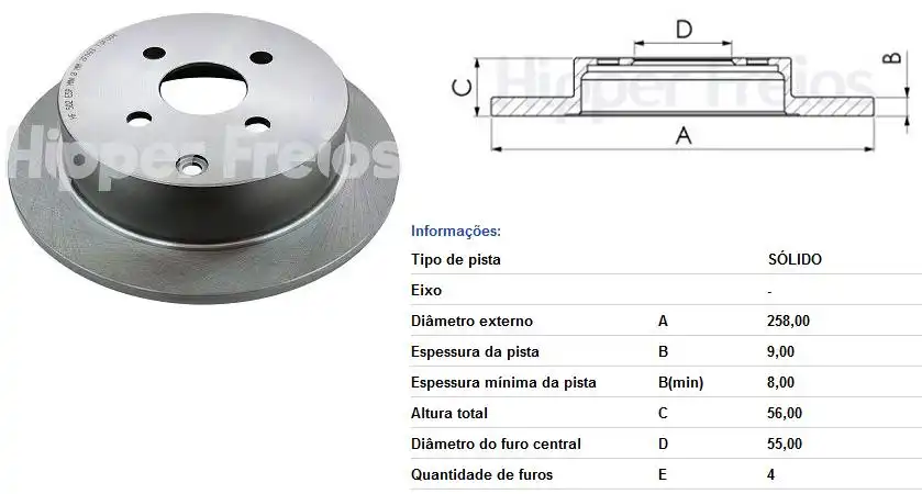 DISCO FREIO TRASEIRO TOYOTA COROLLA 2003 A 2008
