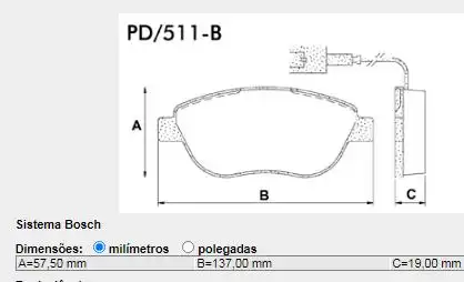 PASTILHA FREIO DIANTEIRA FIAT STILO 1.8 16V 2003/ COM ALARME