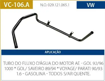 TUBO REFRIGERACAO MOTOR GOL G1 1.6 1989 A 1994 CHT GAS S/ AR