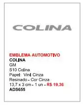 EMBLEMA ADESIVO "COLINA" S-10 05/08 CINZA