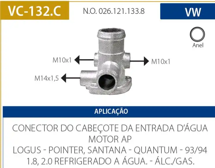 TUBO CONEXAO DAGUA CABECOTE SANTANA 1.8 2.0 1992 A 1994 AP