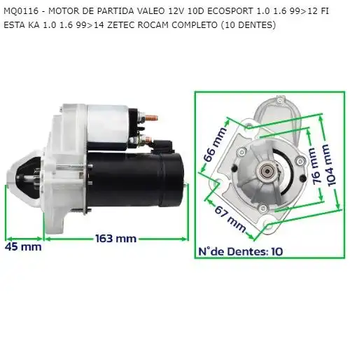 MOTOR PARTIDA ECOSPORT 1.0 1.6 1999 A 2012