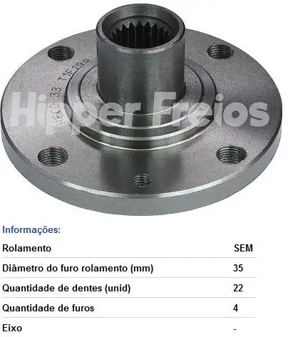 CUBO RODA DIANT FIAT TIPO 1.6 PUNTO 1.4 UNO 10/ PALIO 1.0 1.