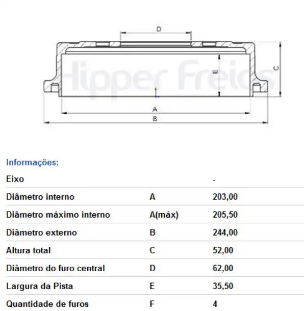 TAMBOR FREIO TRASEIRO HYUNDAI HB20 2013 A 2022
