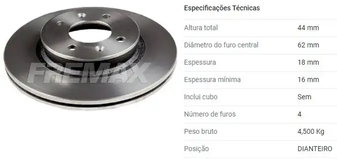 DISCO FREIO DIANTEIRO HYUNDAI HB20 1.0 12V 2013 A 2022