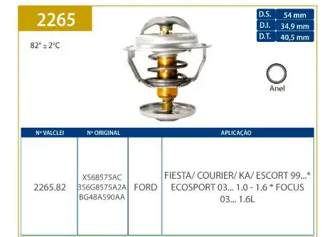 VALVULA TERMOSTATICA FIESTA 1.0 1.6 1999 A 2003 ZET REFIL