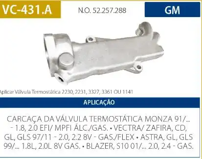 CARCACA VALVULA TERMOSTATICA ASTRA 1.8 2.0 8V 1999 A 2004