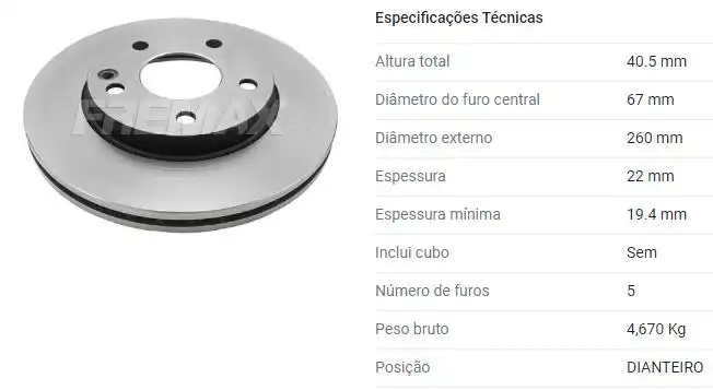 DISCO FREIO DIANTEIRO CLASSE A A140 A160 A190 1997 A 2005 VE