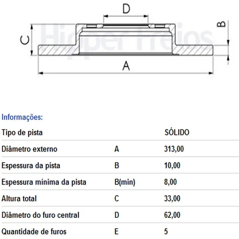 DISCO FREIO TRASEIRO TIGGO 7 1.5 16V 2019 ACIMA SOLIDO