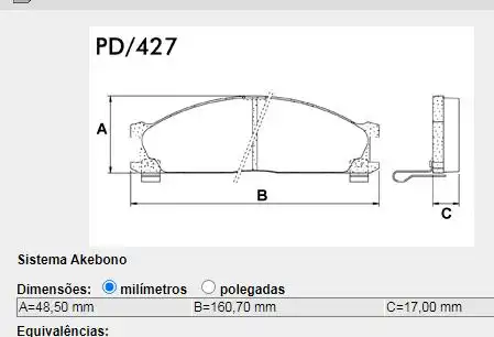 PASTILHA FREIO DIANTEIRA NISSAN FRONTIER 1998 A 2007