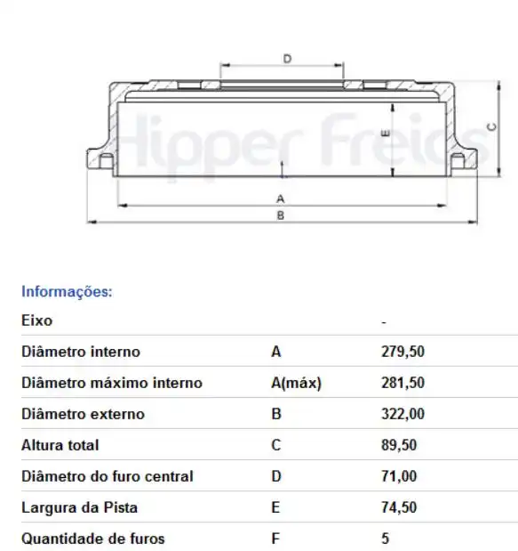 TAMBOR FREIO TRASEIRO S-10 1995 A 2011 322MM EXTERNO