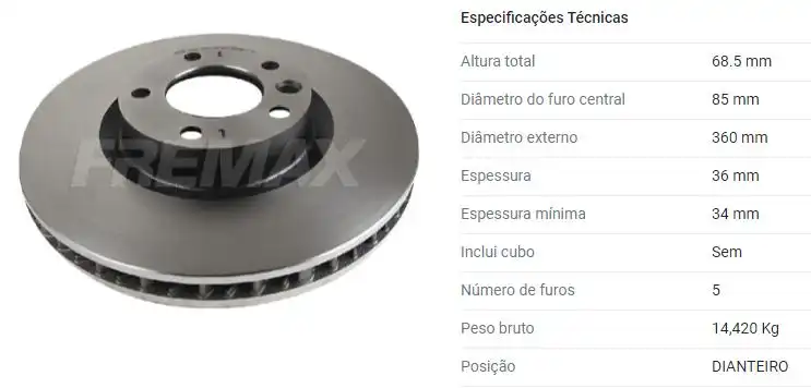 DISCO FREIO DIANTEIRO PORSCHE CAYENNE 2011/ ESQUERDO