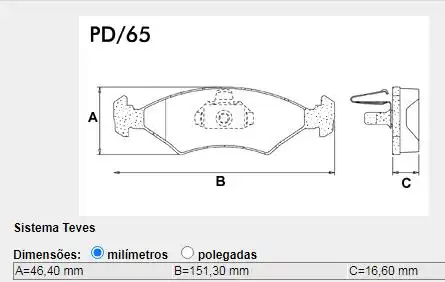 PASTILHA FREIO DIANTEIRA FIESTA 1.4 16V 1996/
