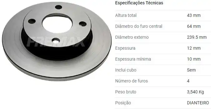 DISCO FREIO DIANTEIRO FIESTA 1.0 1.3 1996 A 2016 SOLIDO