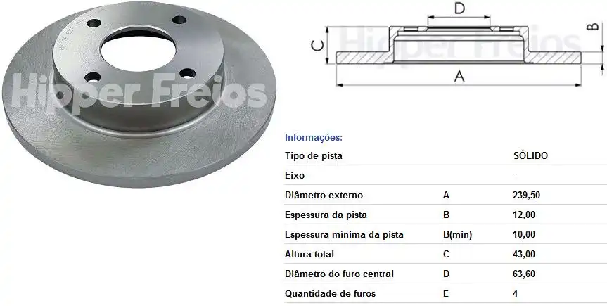 DISCO FREIO DIANTEIRO FIESTA 1.0 1.3 1996 A 2016 SOLIDO