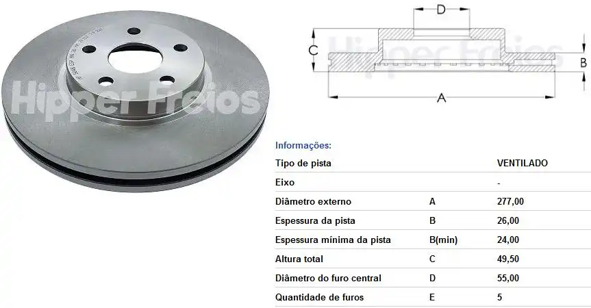 DISCO FREIO DIANTEIRO TOYOTA COROLLA 1.8 2.0 16V 2014 A 2019