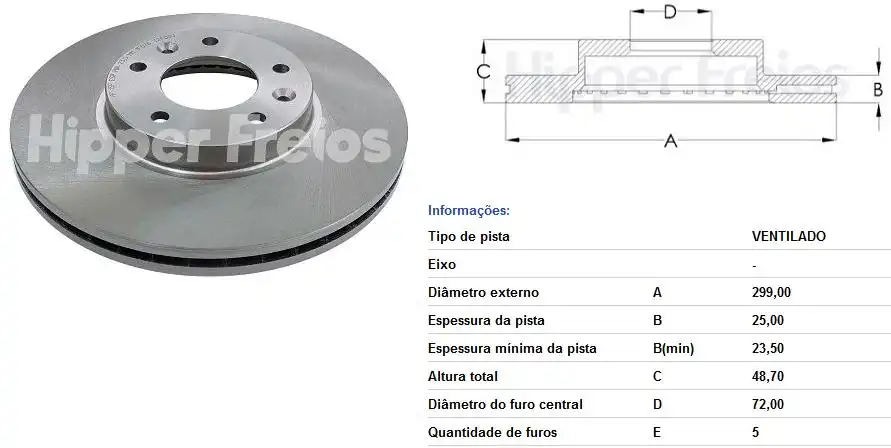 DISCO FREIO DIANTEIRO FUSION 2006 A 2012 VENTILADO