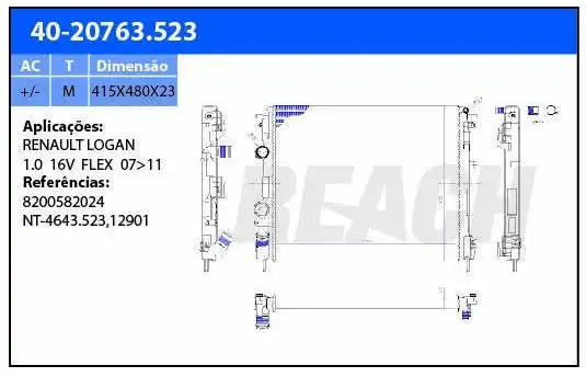 RADIADOR RENAULT CLIO 1.0 1.6 99/ LOGAN SANDERO 1.0 1.6 07/