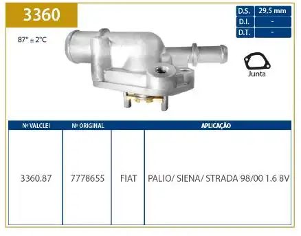 VALVULA TERMOSTATICA FIAT PALIO 1.6 8V 1998 A 2000 C/ CARCAC