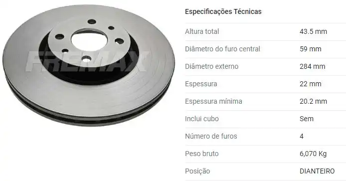 DISCO FREIO DIANTEIRO FIAT MAREA 1998 A 2007 VENTILADO 284MM