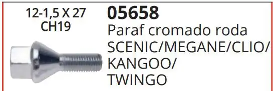PARAFUSO RODA RENAULT CLIO SCENIC CROMADO  19MM
